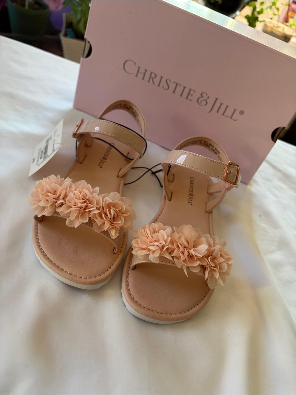 Christie & Jill Girls' Peach Floral Ankle-Strap Sandals